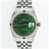 Rolex Mens Stainless Steel Green Roman Diamond & Emerald Datejust Wristwatch