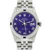 Image 1 : Rolex Mens Stainless Steel Purple Roman Diamond & Sapphire Datejust Wristwatch