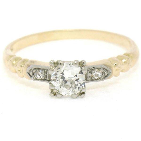 Antique 14K Two Tone Gold 0.54 ctw European Cut Diamond Solitaire Engagement Rin