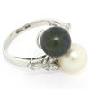 Image 8 : Solid Platinum Tahitian Black White Pearl Marquise Diamond Bypass Cocktail Ring