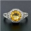 Image 2 : 14k White Gold 1.80 ctw Fine Filigree & Milgrain Work Citrine Solitaire Ring