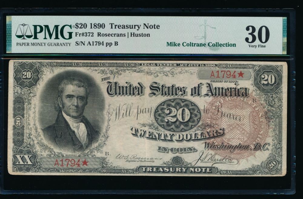 1890 $20 Treasury Note PMG 30