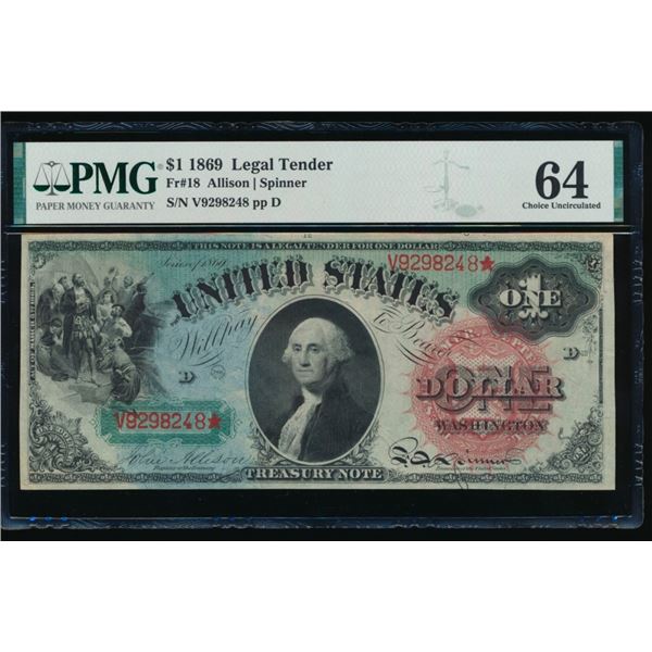 1869 $1 Legal Tender Note PMG 64