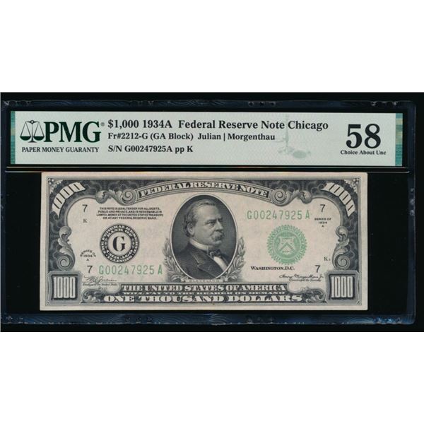 1934A $1000 Chicago FRN PMG 58