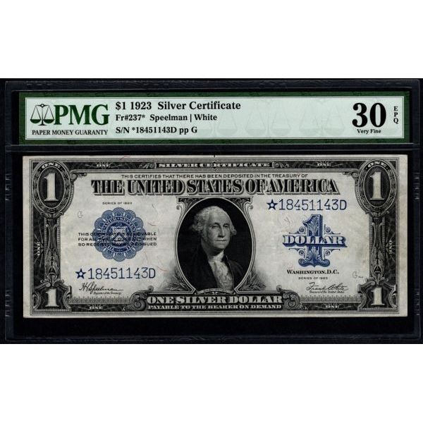 1923 $1 STAR Silver Certificate PMG 30EPQ