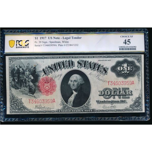 1917 $1 Legal Tender Note PCGS 45
