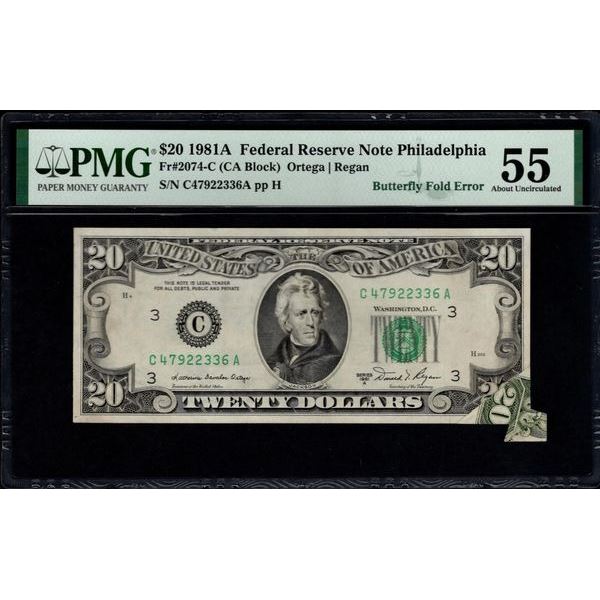 1981A $20 ERROR Butterfly Fold FRN PMG 55