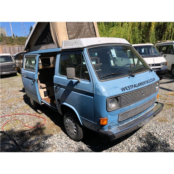 1984 VW WESTFALIA VANAGON CAMPER, BLUE, VIN# WV2ZB0255EH053118, 194699KM, FRIDGE, STOVE, ETC,