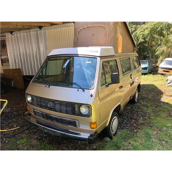 1985 VW WESTFALIA VANAGON GL FULL CAMPER, YELLOW, VIN# WV2ZB0255FH101797, FRIDGE, STOVE, SINK