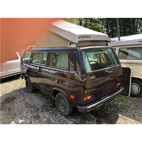 1985 VW WESTFALIA CAMPER, BROWN, VIN# WV2ZB0254FH056593, 311101KM, 2.2L SUBARU MOTOR, 4 SPEED