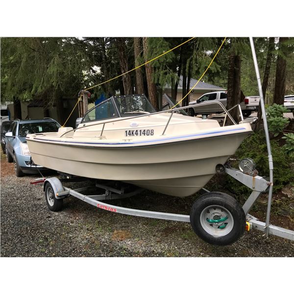 1997 CALKIN BOAT TRAILER VIN# 1CXBT14105706750 C/W 16' SEA CHASER FISHING BOAT, 60HP JOHNSON