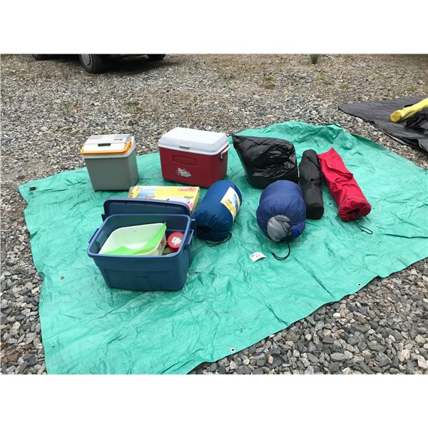 MISC. CAMPING SUPPLIES (MARTIN DELUXE NEW IN BOX PROPANE STOVE, PILLOWS, CAMP CHAIRS, ELECTRIC