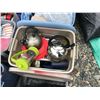 Image 10 : LARGE PALLET OF MISC. CAMPING EQUIPMENT (2 X BIKE RACKS, BIN OF ASSORTED FUEL, COOLERS, CAMP DISHES,