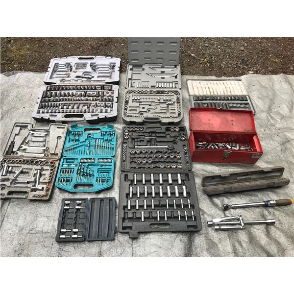 ASSORTED SOCKET SETS, METRIC IMPACT SOCKETS, 3/8" TORQUE WRENCH & DRILL BIT SET *NANAIMO*
