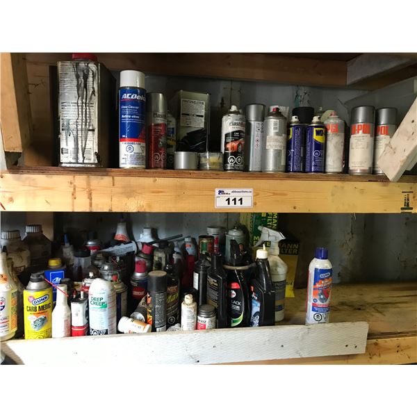 SHELF LOT OF ASSORTED SPRAY CLEANERS, LUBRICANTS & TOUCH UP PAINT *NANAIMO*