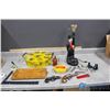 Image 1 : Shabby Chic Bar Items - Charlie Chaplin Lamp (Working), Tray, Pipe Rests, Lighters & Bottle Openers