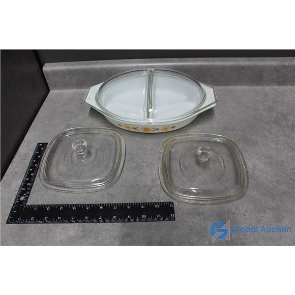 Pyrex Dish w/Lid & (2) Other Glass Lids