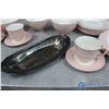 Image 2 : Pink & White Dish Set w/Silver Tray