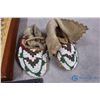 Image 3 : Framed Native Indigenous Drawing (on wood) & Pair of Beaded Moccasins (baby size)
