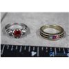 Image 3 : (2) Silver Coloured Women's Rings - (1) Red & (1) Green Stone