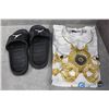 Image 1 : Zary Men's Versace Style Size Lg T-Shirt & Jordon Slip-On Sandals Size 10