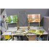 Image 1 : **Vintage Set of (4) Tin TV Table Set w/Stand - Robert Wood Art - All Four Seasons Scenery