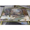Image 2 : **Vintage Set of (4) Tin TV Table Set w/Stand - Robert Wood Art - All Four Seasons Scenery
