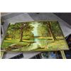 Image 3 : **Vintage Set of (4) Tin TV Table Set w/Stand - Robert Wood Art - All Four Seasons Scenery