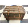 Image 1 : **Antique Flattop Steamer Trunk w/Leather Straps, Shelf, & Key