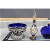 Image 12 : Silver Candlestick & Blue Glass Collectibles