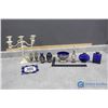 Image 1 : Silver Candlestick & Blue Glass Collectibles
