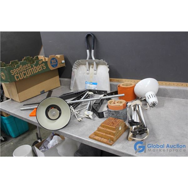 Work Bench Lamps, Sandpaper & Assorted Hardware
