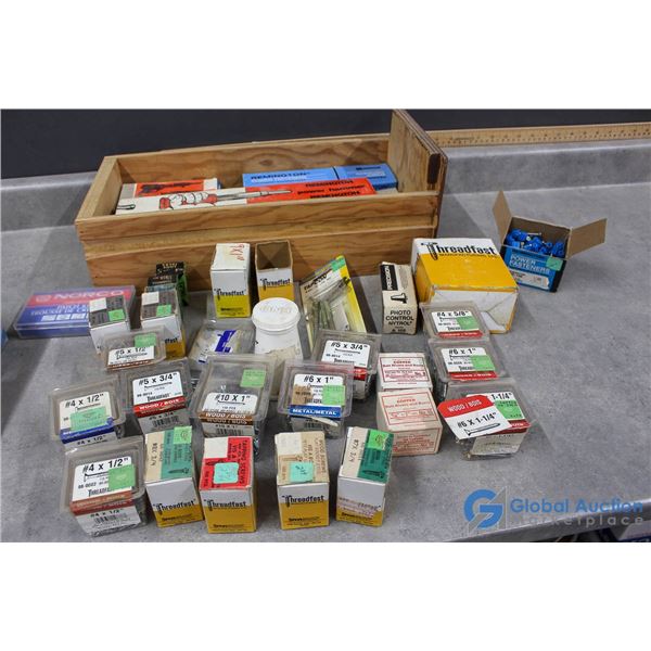 Wooden Drawer of Assorted Screws, Tapping Screws & Fasteners