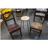 Image 1 : **(2) Wooden Chairs & Stool