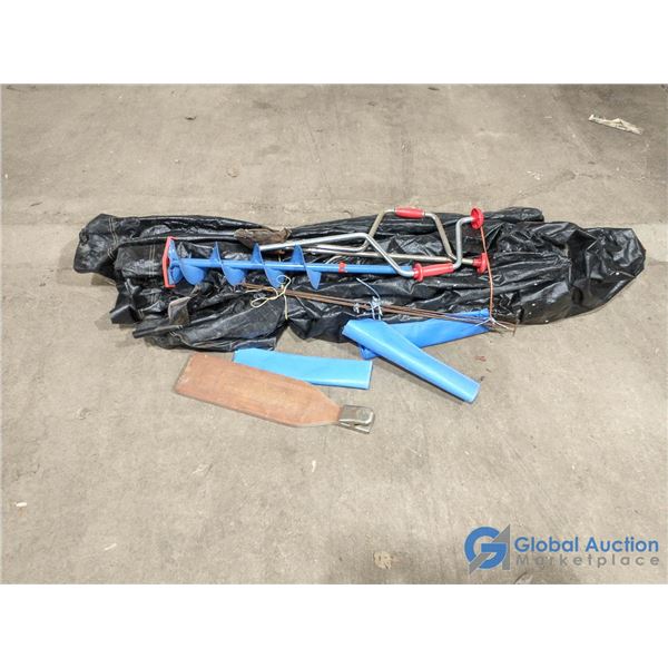 Ice Fishing Package Tarp Shelter, Ice Auger, Filleting Board & More