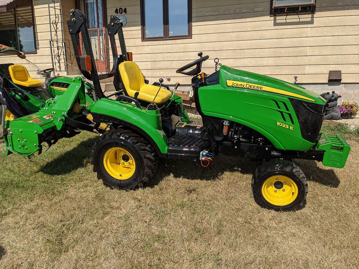 John Deere 1023E MFWD Diesel Yard Tractor w/647 Tiller
