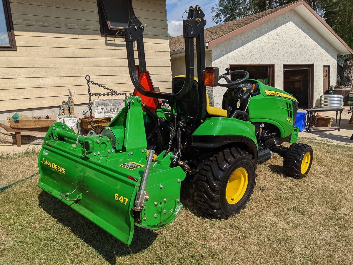 John Deere 1023E MFWD Diesel Yard Tractor w/647 Tiller