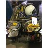 Image 1 : LOT OF ASSORTED POWER TOOLS, HAND TOOLS, HELMETS AND OXYGEN TANK (CERTIFICATION UNKNOWN)