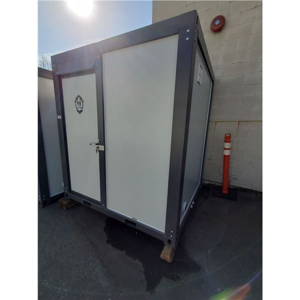 NEW BASTON 93"H X 86"W X 75"D PORTABLE TOILET / BATHHOUSE WITH SINK, TOILET, SHOWER, WINDOW FAN &