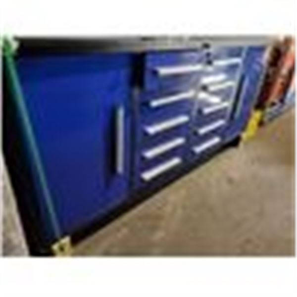 BLUE STEELMAN 10 DRAWER WORK BENCH H36" X W87" X D26" WITH ANTI-SLIP LINING