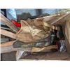 Image 2 : a box lot of tools (appears to be vintage) including axes, gardening tools and more