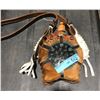 Image 1 : Native American Style Canteen Flask brown fur with leather strap
