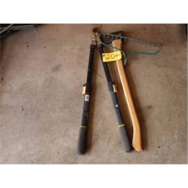 LARGE GARDEN SHEARS, AXE, RAKE HEAD