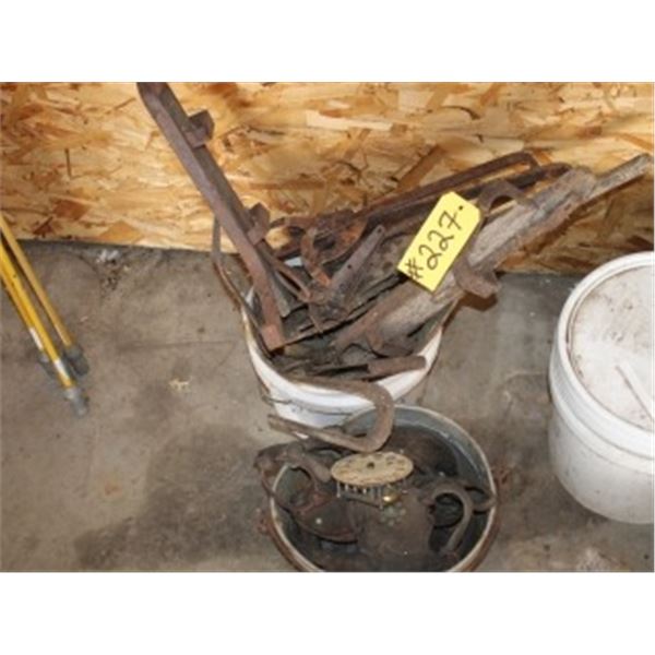 2 PAILS OF MISC OLDER HORSE ITEMS