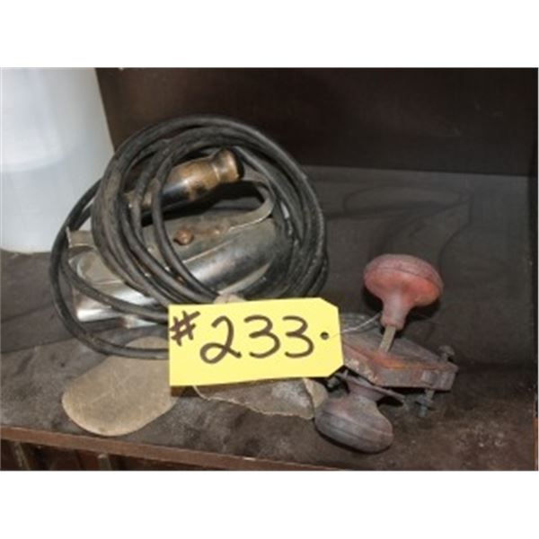 OLD DOOR HANDLE, IRON, 2 ROCKS