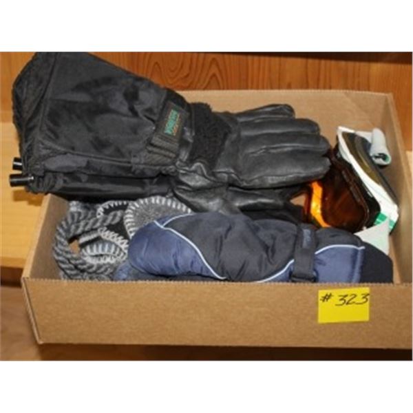BOX OF TOQUES, GLOVES, GOGGLES