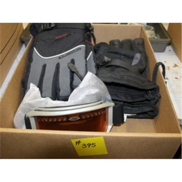 ASSORTED BOX OF GOGGLES & BOARDING GLOVES