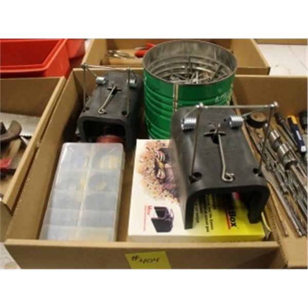 BOX OF GOPHER TRAPS & ASSORTED HARDWARE
