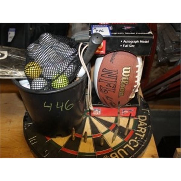 AUTOGRAPHED DAN MARINO FOOTBALL, GOLF BALLS, DART BOARD