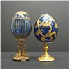 Image 1 : Two Faberge enameled Easter eggs on stands